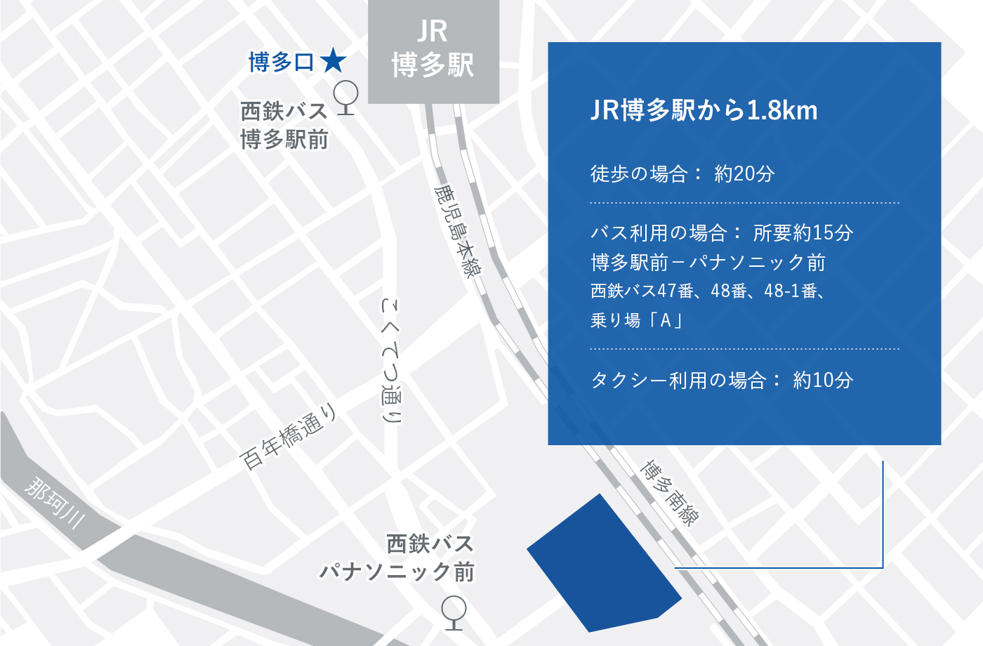 福岡拠点までの地図です。地図に続いて詳細。